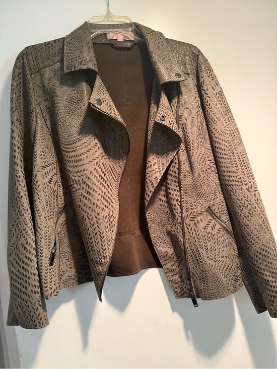 Philosophy Jackets & Blazers - Philosophy Olive Patterned Leather Moto Jacket